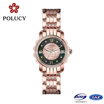 Moda Vogue rosa chapado en oro reloj de muñeca trasera caso de acero inoxidable